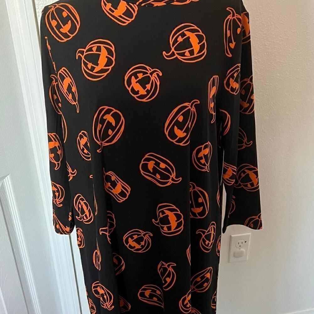 Celebrate Together‎ Print Brushed 3/4 Sleeve Mock Neck Swing Dress-Medium